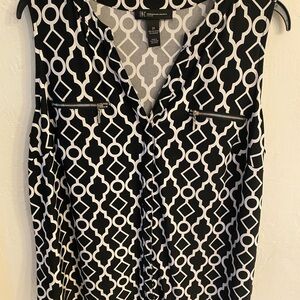 INC International Concepts Women's Black and White Patterned Blouse